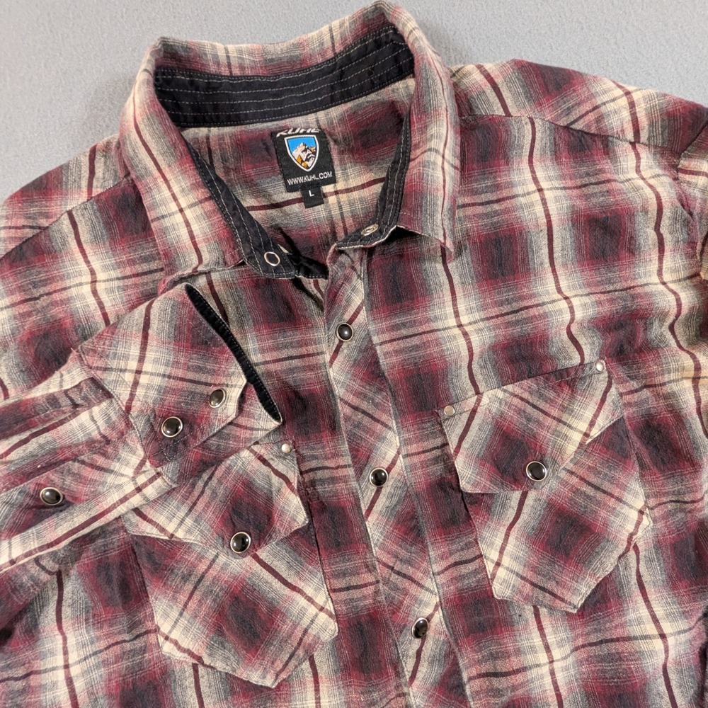 KUHL Plaid Snap Button Down Shirt Mens Large Long Sleeve Gorpcore Western Hiking